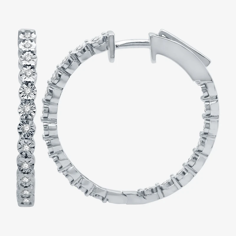 (H-I / I1) Womens 1/4 CT. T.W. Lab Grown Diamond Sterling Silver 24.9mm Hoop Earrings