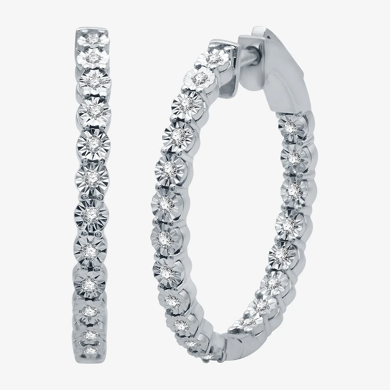 (H-I / I1) Womens 1/4 CT. T.W. Lab Grown Diamond Sterling Silver 24.9mm Hoop Earrings