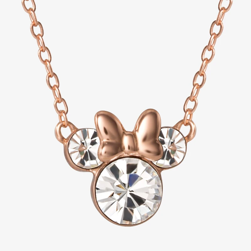 Disney Collection Girls White Crystal 14K Rose Gold Over Silver 15 Inch Pendant Necklace