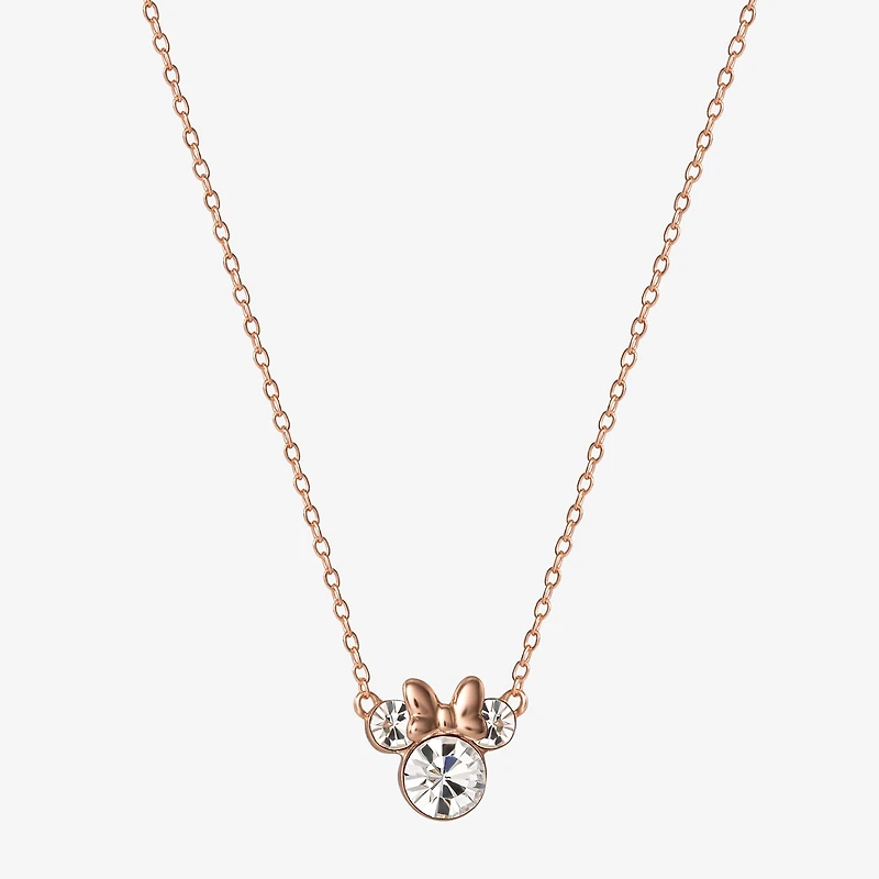 Disney Collection Girls White Crystal 14K Rose Gold Over Silver 15 Inch Pendant Necklace