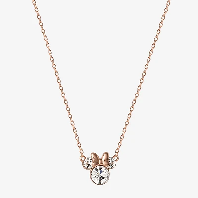 Disney Collection Girls White Crystal 14K Rose Gold Over Silver 15 Inch Pendant Necklace