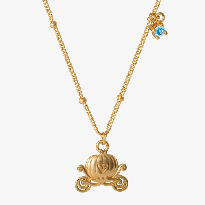 Disney Collection Carriage Womens Blue Cubic Zirconia 14K Gold Over Silver 15 Inch Pendant Necklace
