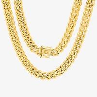 Mens 18K Gold Over Stainless Steel Hypoallergenic 24 Inch Cuban Chain Necklace
