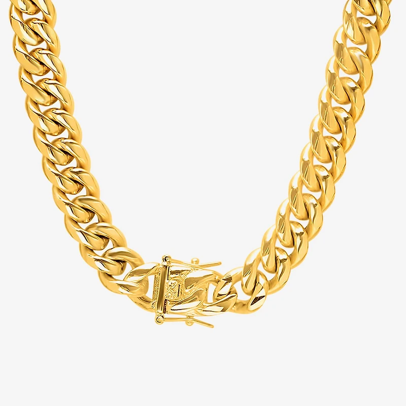 Mens 18K Gold Over Stainless Steel Hypoallergenic 24 Inch Cuban Chain Necklace