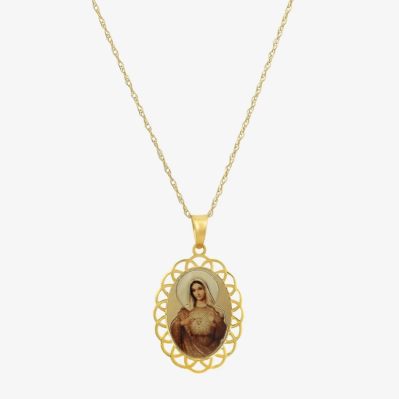 Immaculate Heart Of Mary Womens 14K Gold Oval 18 Inch Pendant Necklace