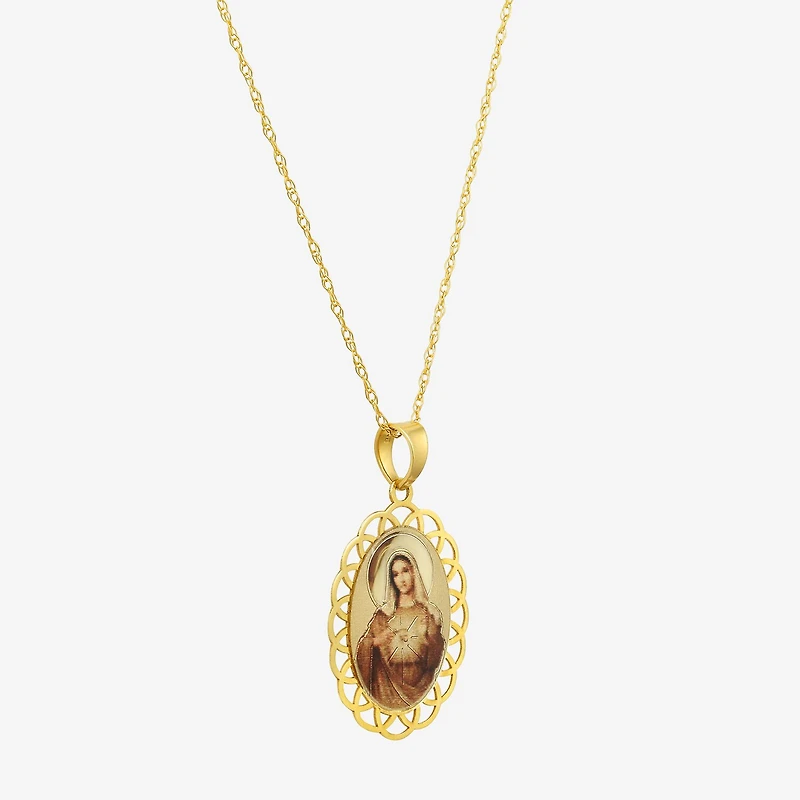 Immaculate Heart Of Mary Womens 14K Gold Oval 18 Inch Pendant Necklace