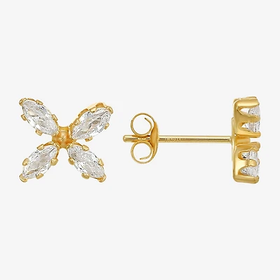 Cubic Zirconia 10K Gold 7.3mm Flower Stud Earrings