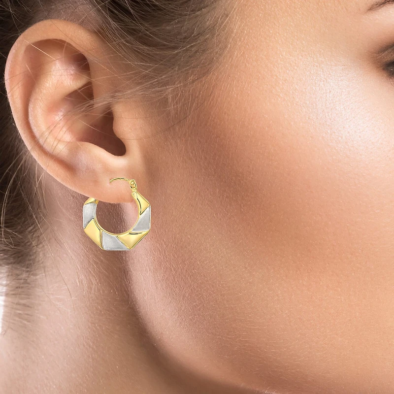 Womens 14K Two Tone Gold 19mm Round Hoop Earrings