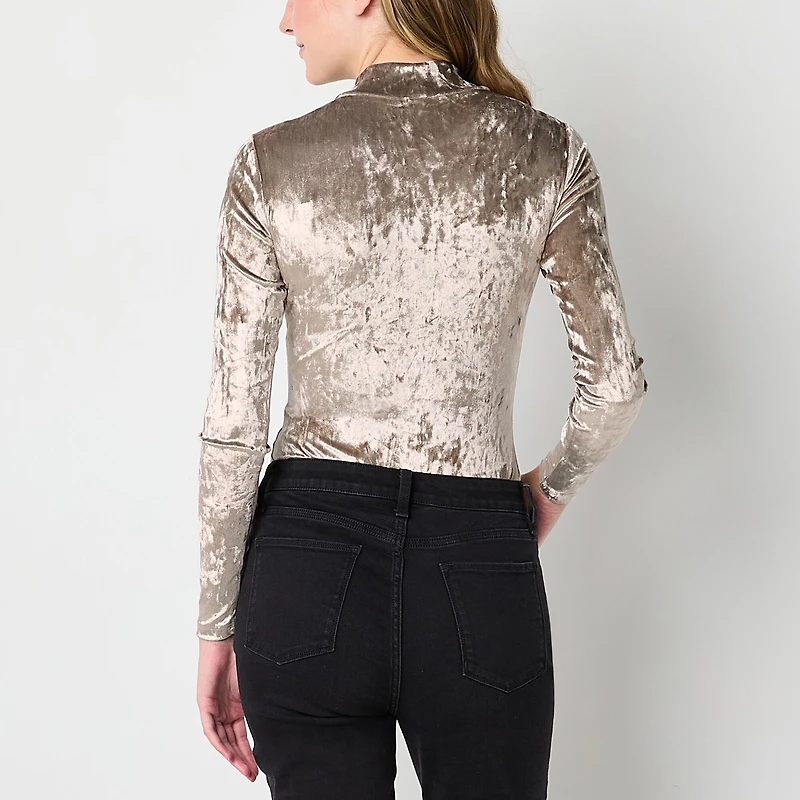 Arizona Velvet Womens Juniors Mock Neck Long Sleeve Bodysuit
