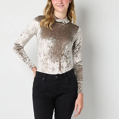 Arizona Velvet Womens Juniors Mock Neck Long Sleeve Bodysuit