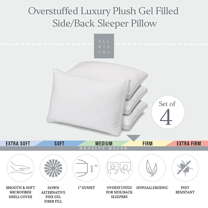 Ella Jayne Gussetted Medium/Firm Plush Down Alternative Side/Back Sleeper Pillow Set of 4