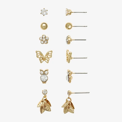 Mixit Womens Cubic Zirconia Butterfly Flower Hypoallergenic 6 Pair Earring Set