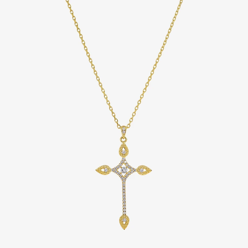 Sparkle Allure Womens Cubic Zirconia 14K Gold Over Brass Cross 16 Inch Pendant Necklace