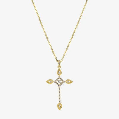 Sparkle Allure Womens Cubic Zirconia 14K Gold Over Brass Cross 16 Inch Pendant Necklace