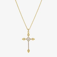 Sparkle Allure Womens Cubic Zirconia 14K Gold Over Brass Cross 16 Inch Pendant Necklace