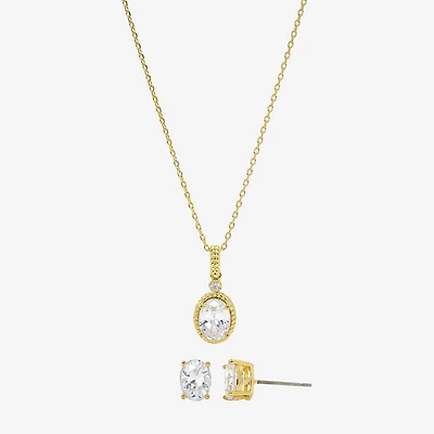 Sparkle Allure Womens Cubic Zirconia 14K Gold Over Brass Oval 2-pc. Jewelry Set