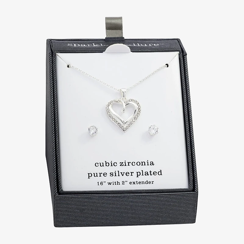 Sparkle Allure Womens Cubic Zirconia Pure Silver Over Brass Heart 2-pc. Jewelry Set