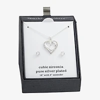 Sparkle Allure Womens Cubic Zirconia Pure Silver Over Brass Heart 2-pc. Jewelry Set