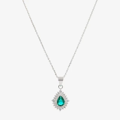Sparkle Allure Womens Green Crystal Pure Silver Over Brass Pear 16 Inch Pendant Necklace