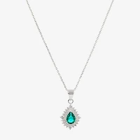 Sparkle Allure Womens Green Crystal Pure Silver Over Brass Pear 16 Inch Pendant Necklace