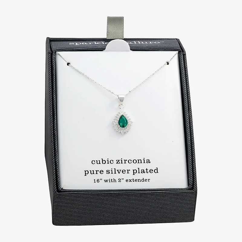 Sparkle Allure Womens Green Crystal Pure Silver Over Brass Pear 16 Inch Pendant Necklace