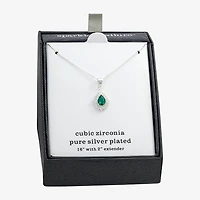 Sparkle Allure Womens Green Crystal Pure Silver Over Brass Pear 16 Inch Pendant Necklace