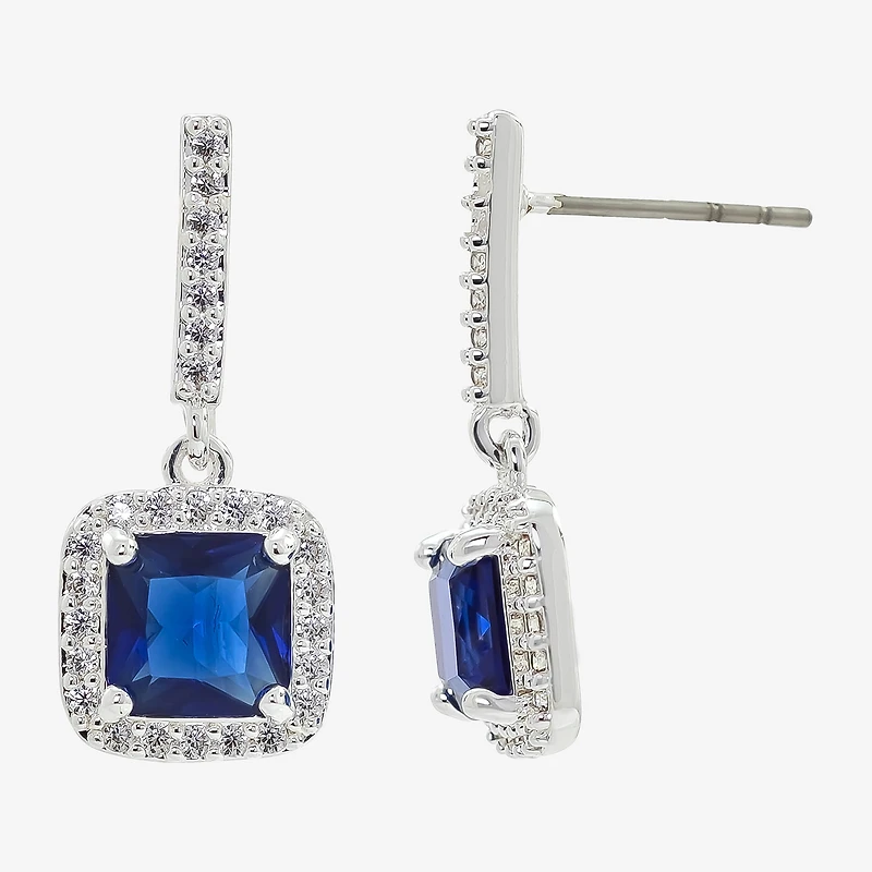 Sparkle Allure Womens Blue Crystal Pure Silver Over Brass Drop Earrings