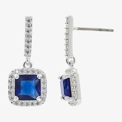Sparkle Allure Womens Blue Crystal Pure Silver Over Brass Drop Earrings