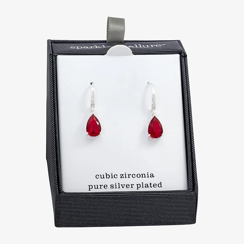 Sparkle Allure Womens Red Crystal Pure Silver Over Brass Pear Drop Earrings