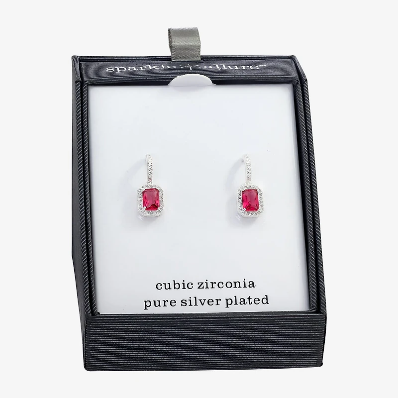 Sparkle Allure Womens Pink Crystal Pure Silver Over Brass Rectangular Drop Earrings