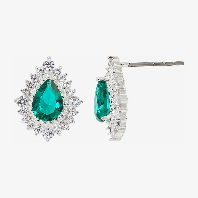 Sparkle Allure Green Crystal 14.4mm Pear Stud Earrings