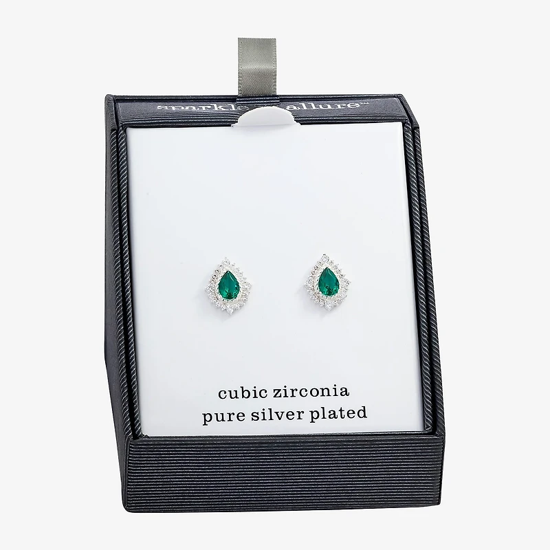 Sparkle Allure Green Crystal 14.4mm Pear Stud Earrings
