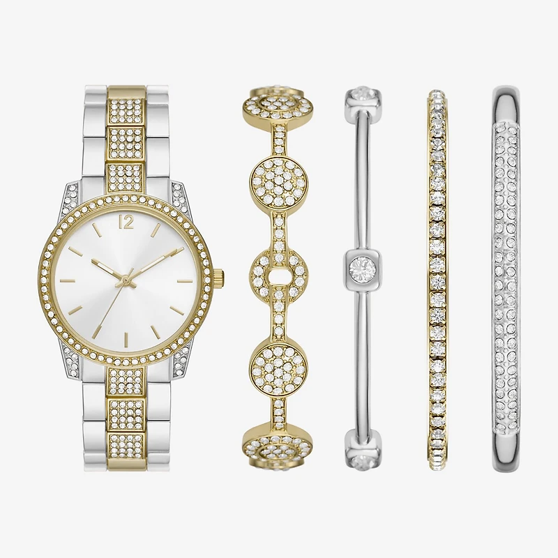 Ladies Boxed Sets Womens Crystal Accent Two Tone 5-pc. Watch Boxed Set Fmdjset341