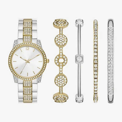 Ladies Boxed Sets Womens Crystal Accent Two Tone 5-pc. Watch Boxed Set Fmdjset341