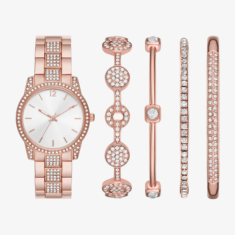Ladies Boxed Sets Womens Crystal Accent Rose Goldtone 5-pc. Watch Boxed Set Fmdjset340