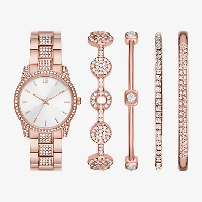 Ladies Boxed Sets Womens Crystal Accent Rose Goldtone 5-pc. Watch Boxed Set Fmdjset340