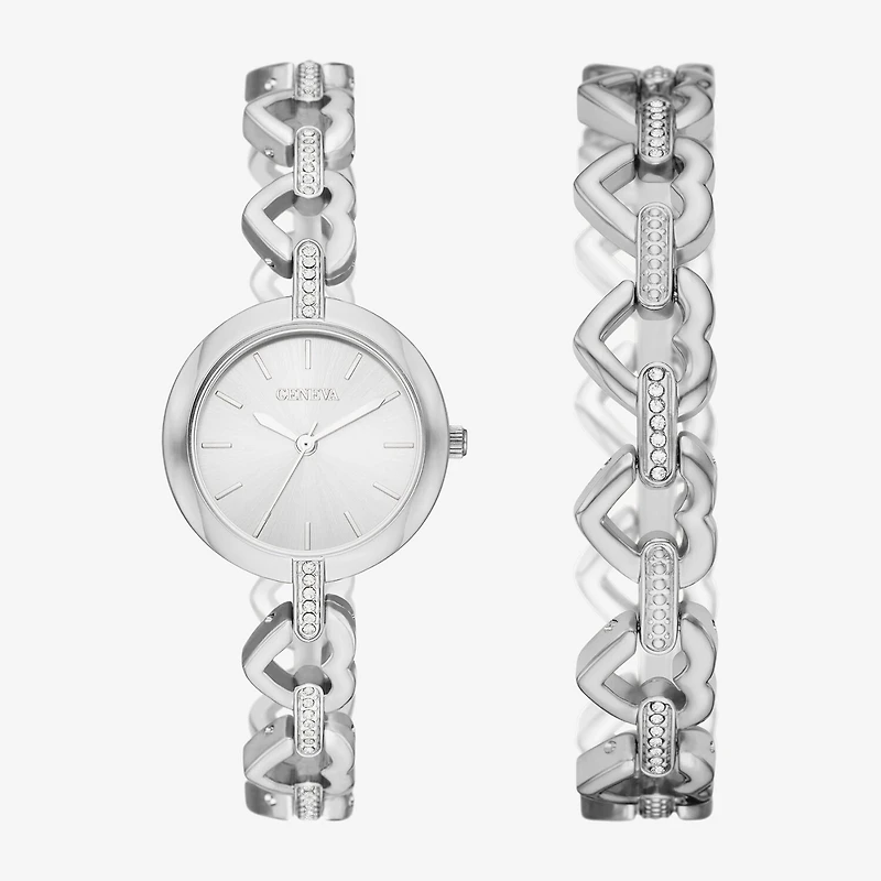 Geneva Womens Crystal Accent Silver Tone 2-pc. Watch Boxed Set Fmdjset074