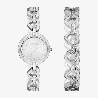 Geneva Womens Crystal Accent Silver Tone 2-pc. Watch Boxed Set Fmdjset074