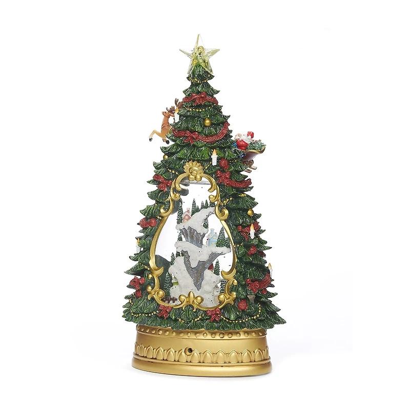 Roman 13.5" Led Village Tree & Church Lighted Christmas Tabletop Decor
