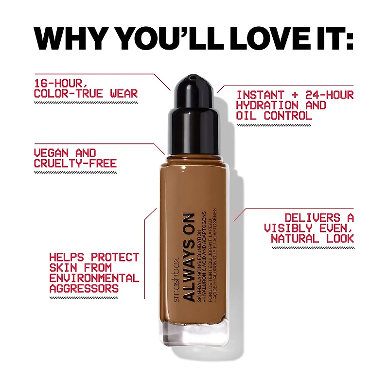 Smashbox Always On Skin-Balancing Foundation With Hyaluronic Acid + Adaptogens