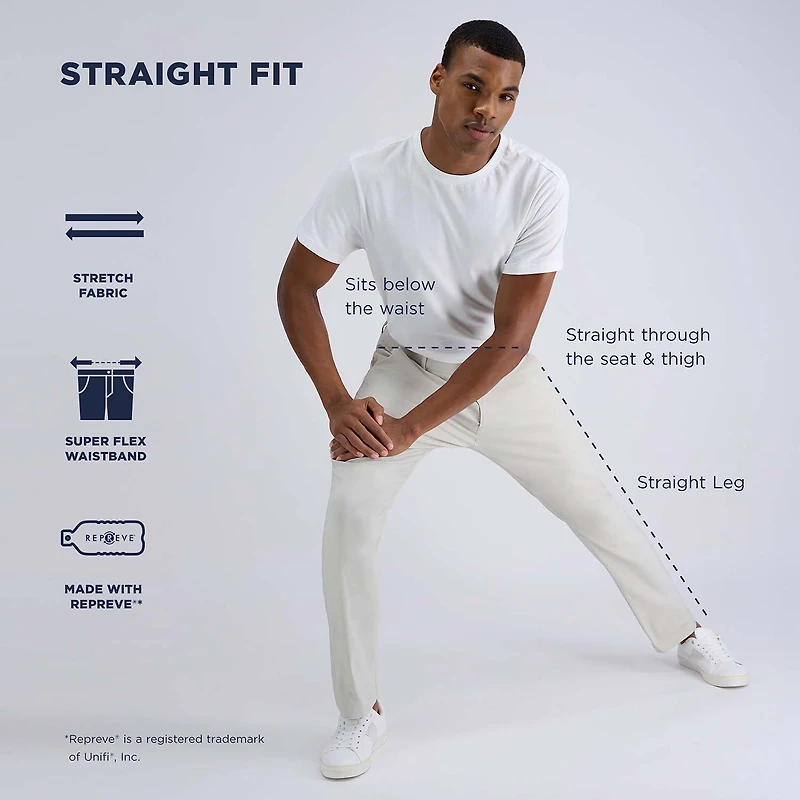 Haggar Life Khaki Flex Mens Comfort Waistband Straight Fit Flat Front Pant