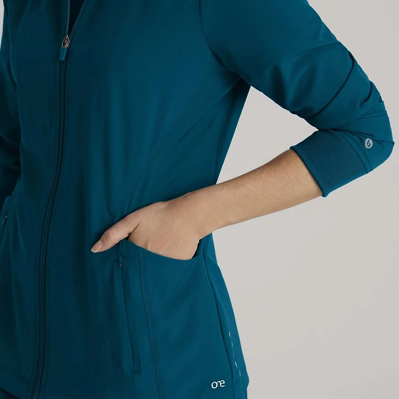 Barco One Bow894 Venture 4-Pocket Banded Collar Warm-Up Womens Plus Tall Wrinkle Resistant Scrub Jackets