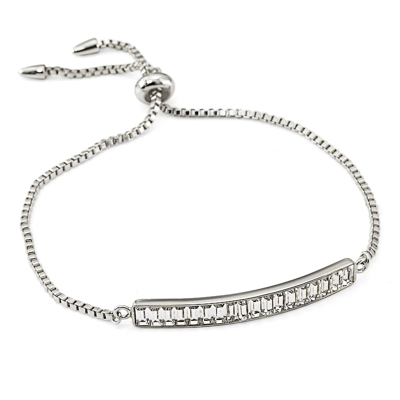 Womens White Crystal Sterling Silver Bolo Bracelet