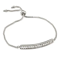 Womens White Crystal Sterling Silver Bolo Bracelet