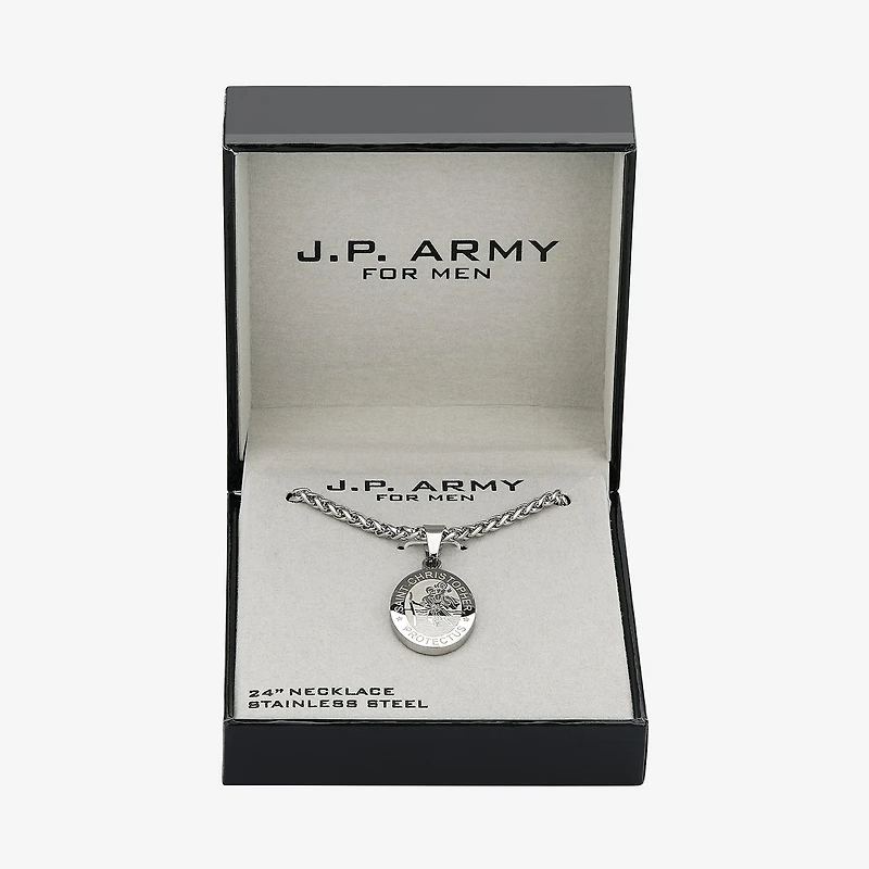 J.P. Army Men's Jewelry Saint Christopher Stainless Steel 24 Inch Cable Pendant Necklace