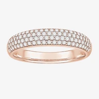 Micro Pave Womens 4MM 1/ CT. T.W. Natural White Diamond 10K Gold Anniversary Wedding Band