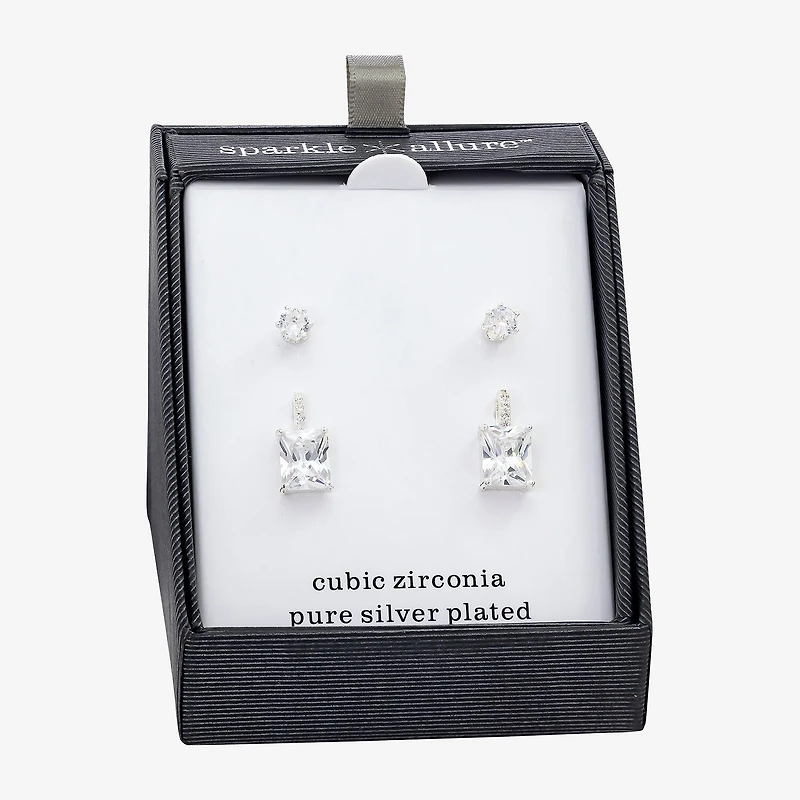 Sparkle Allure Womens Cubic Zirconia 2 Pair Earring Set