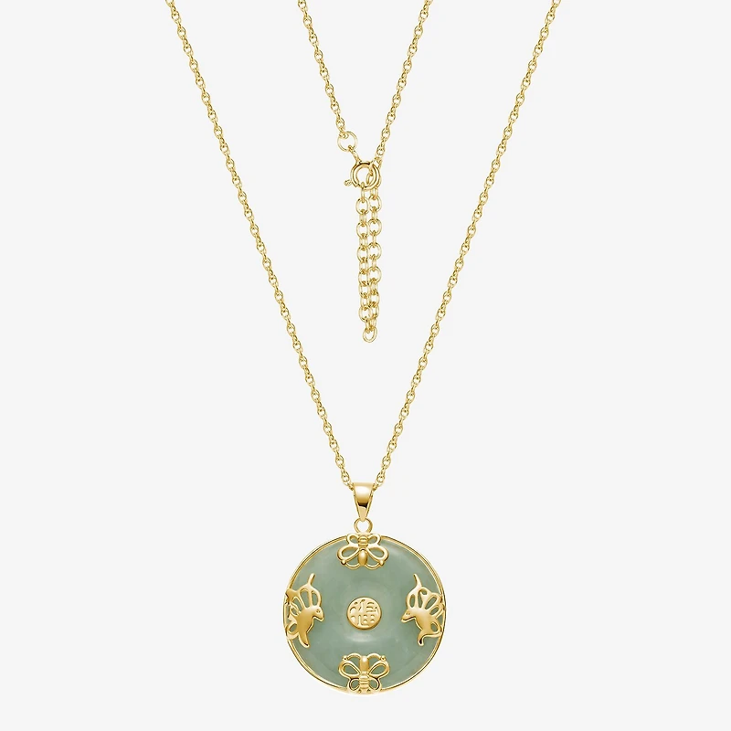 Good Fortune Womens Genuine Green Jade 18K Gold Over Silver Round 18 Inch Pendant Necklace