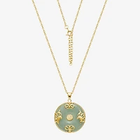 Good Fortune Womens Genuine Green Jade 18K Gold Over Silver Round 18 Inch Pendant Necklace