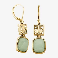 Longevity Womens Genuine Green Jade 18K Gold Over Silver Cushion Drop Earrings